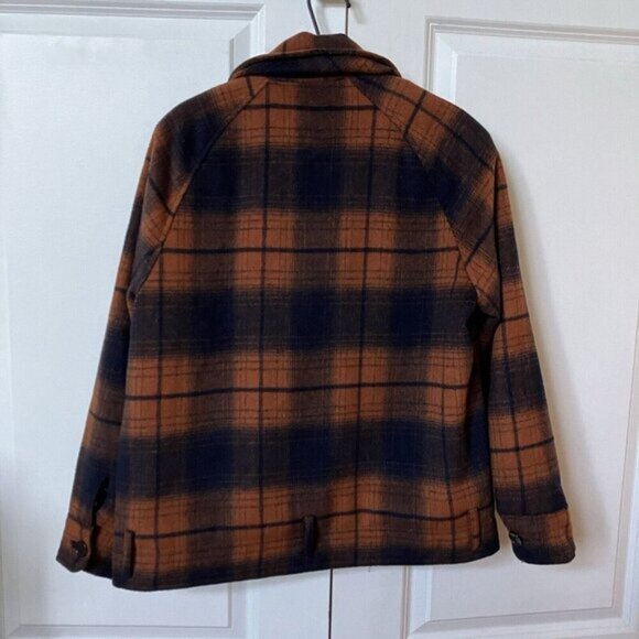 Forever 21 Fleece Plaid Jacket Womens M Full Zip Brown Blue Fall Shacket - Picture 3 of 6